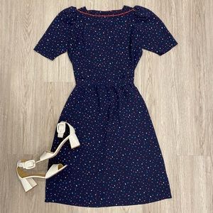 VINTAGE Navy Multicoloured Matching Two Piece Short Sleeve Top Skirt Size XS